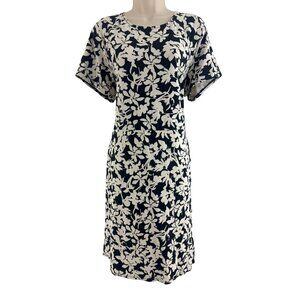 J. Jill Black Ivory Floral Print Soft Knit Shift Dress Size L Pockets Summer